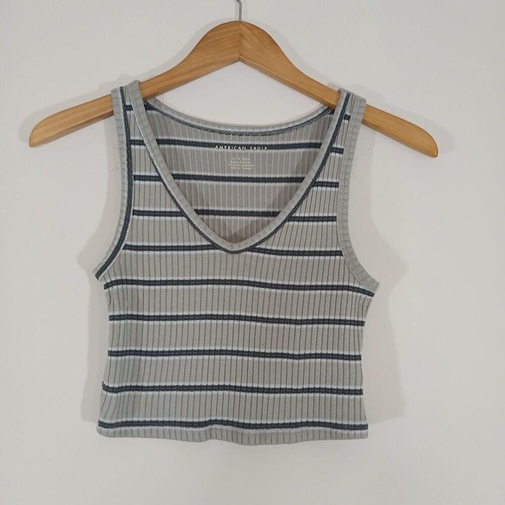 American Eagle V Neck Crop Top Ribbed Striped XXS